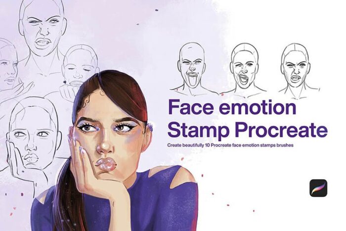 10 Portrait Exaggerated Facial Expressions Linework Procreate Brushes download procreate